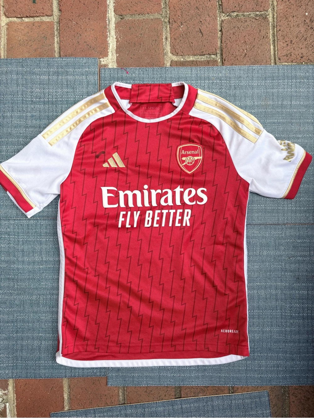adidas Arsenal Kids Red and White Soccer Jersey with Gold Accents